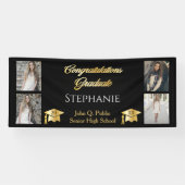 4 Foto Black Gold Glückwunsch Graduate Name School Banner (Horizontal)