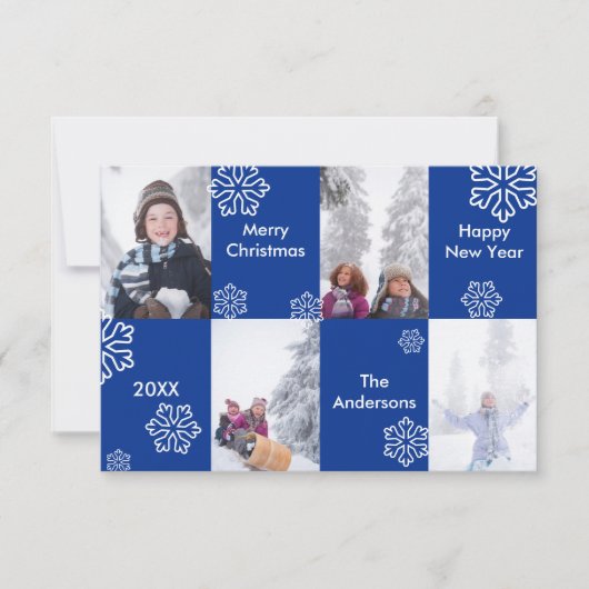 4 Foto Blue Background - 3x5 Weihnachtskarte Einladung (Vorderseite)