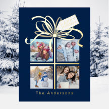 4 Foto Blue Christmas Holiday Card