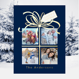 4 Foto Blue Christmas Holiday Card Folien Feiertagspostkarte