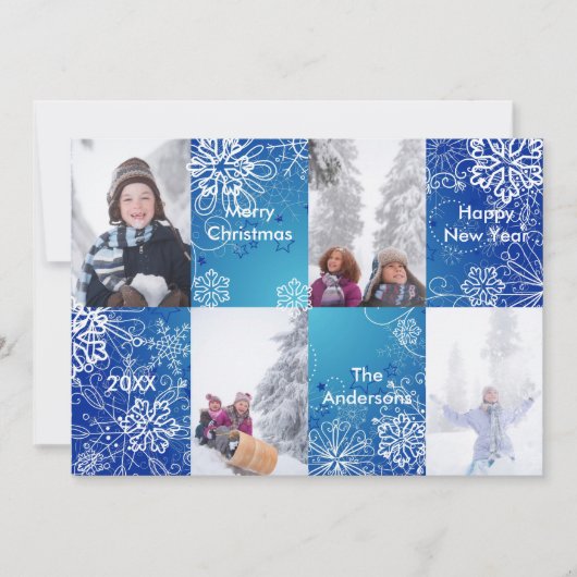 4 Foto Blue Snow Background - Weihnachtskarte Einladung (Vorderseite)