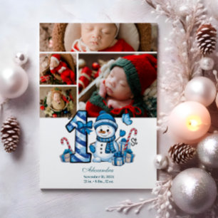 4 Foto Blue Snowman Erster Weihnachtsmann Feiertagskarte