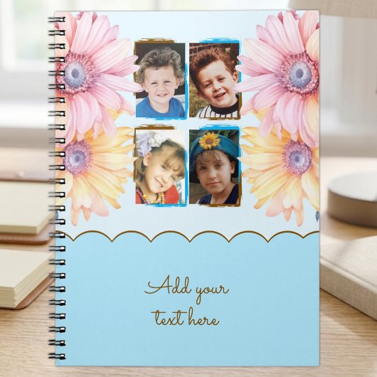4 Foto Blumen Text Blau Braun Notizblock