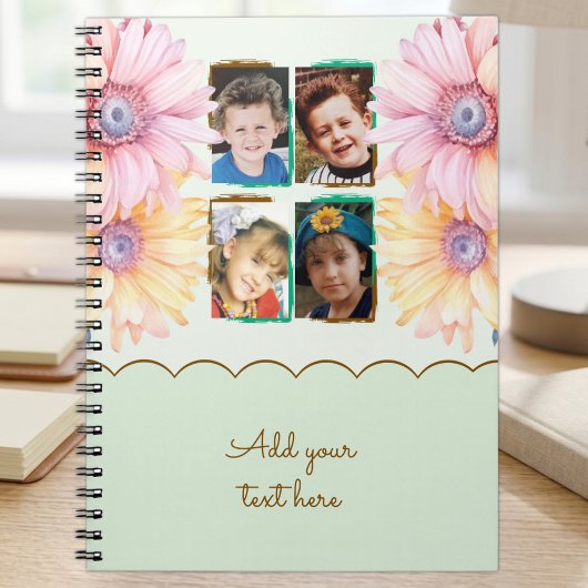 4 Foto Blumen Text grün braun Notizblock
