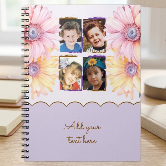 4 Foto Blumen Text Lila Braun Notizblock