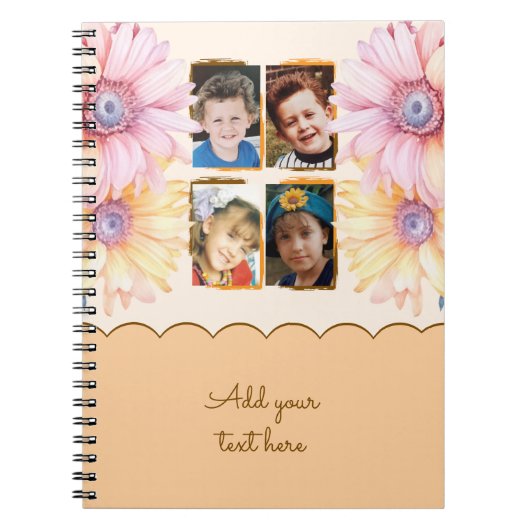 4 Foto Blumen Text Orange Braun Notizblock (Vorderseite)
