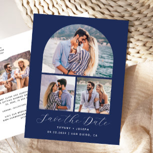 4 Foto Bogen Marineblau Save the Date Postkarte