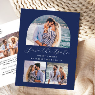 4 Foto Bogen Marineblau Save the Date Postkarte