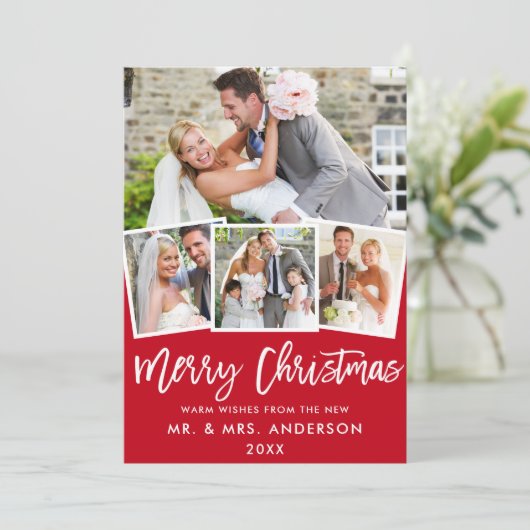 4 Foto Brush Script Hochzeit Weihnachten Rot (Stehend Vorderseite)