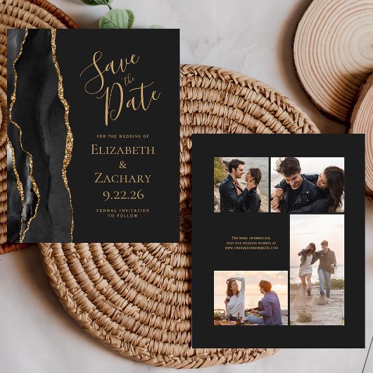 4-Foto-Budget Black Gold Agate Dunkel Save the Dat