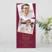 4 Foto Burgundy and Gold Graduation Party Einladung (Stehend Vorderseite)