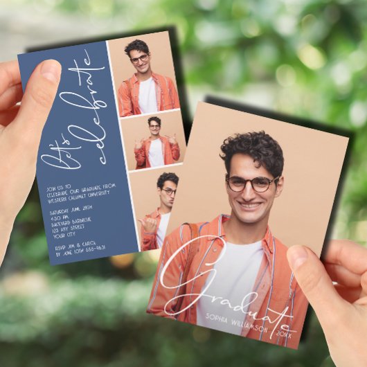 4 Foto Collage Abschluss Blue Einladung