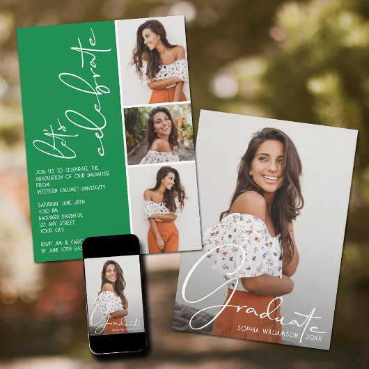 4 Foto Collage Abschluss Grün Einladung