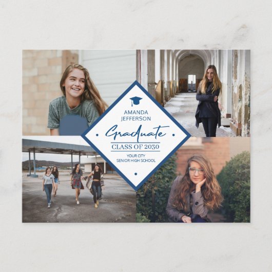 4 Foto Collage Abschluss Modernes, elegantes Drehb Ankündigungspostkarte (Vorderseite)