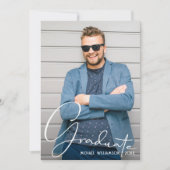 4 Foto Collage Abschluss Navy Blue Einladung (Vorderseite)