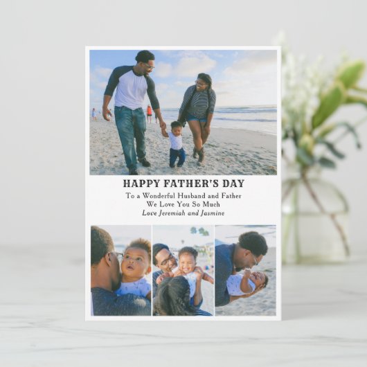 4 Foto Collage Add Message Happers Day Card Einladung (Stehend Vorderseite)