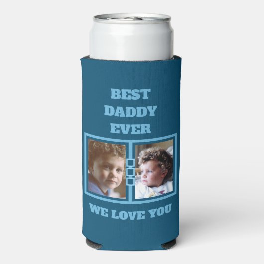 4 Foto Collage Beste Papa Liebe du blau Selters Dosenkühler (Seltzer Rückseite)