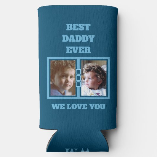 4 Foto Collage Beste Papa Liebe du blau Selters Dosenkühler (Rückseite)