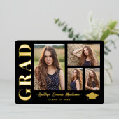 4 Foto Collage Black & Gold Foil Grad Card Folieneinladung (Stehend vorne)