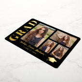 4 Foto Collage Black & Gold Foil Grad Card Folieneinladung (Gedreht)