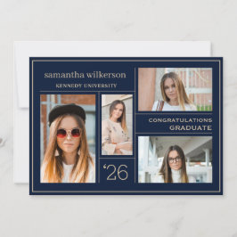 4 Foto Collage Blue & Gold Glückwunschs Graduate Ankündigung