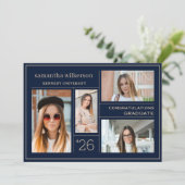 4 Foto Collage Blue & Gold Glückwunschs Graduate Ankündigung (Stehend Vorderseite)