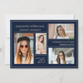 4 Foto Collage Blue & Gold Glückwunschs Graduate Ankündigung (Vorderseite)