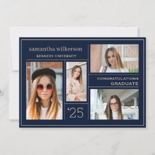 4 Foto Collage Blue & Gold Glückwunschs Graduate Ankündigung