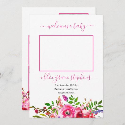 4 Foto Collage Boho Floral Girl Ankündigung (Vorne/Hinten)