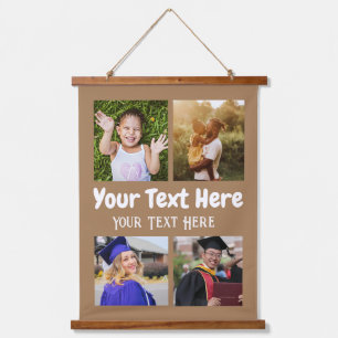 4 Foto Collage brauner Hintergrund Wandteppich Mit Holzrahmen