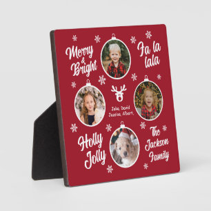 4 Foto Collage Christmas Baubles Red Plaque Fotoplatte