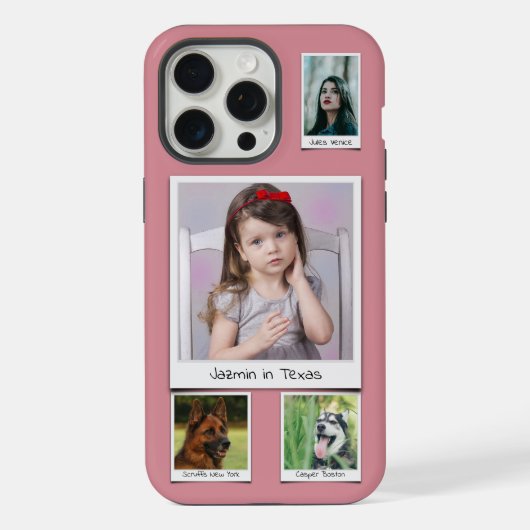4 Foto Collage Dusty Pink iPhone Hülle (Rückseite)