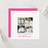 4 Foto Collage Erste Jubiläumsfeier Custom Pink Karte (Vorderseite/Rückseite Beispiel)