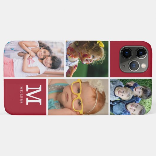 4 Foto Collage Familienname Mit Monogramm Red Case-Mate iPhone Hülle (Rückseite (Horizontal))