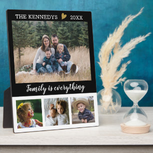 4 Foto Collage Familienname Schwarz-Weiß-Zitat Fotoplatte