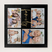 4 Foto Collage Family Gold Black Square Puzzle (Horizontal)