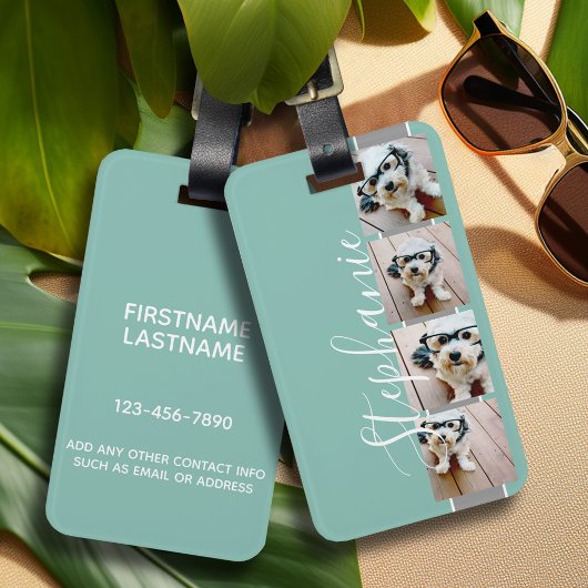 4 Foto Collage Film Strip Name - Aqua grau Gepäckanhänger