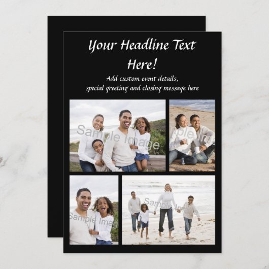 4-Foto Collage Flat Grußkarte oder Einladung (Vorne/Hinten)