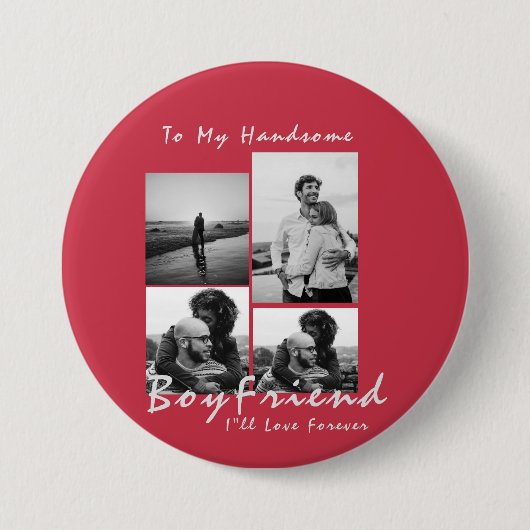4-Foto Collage Forever Boyfriend Valentine's Day Button (Vorderseite)