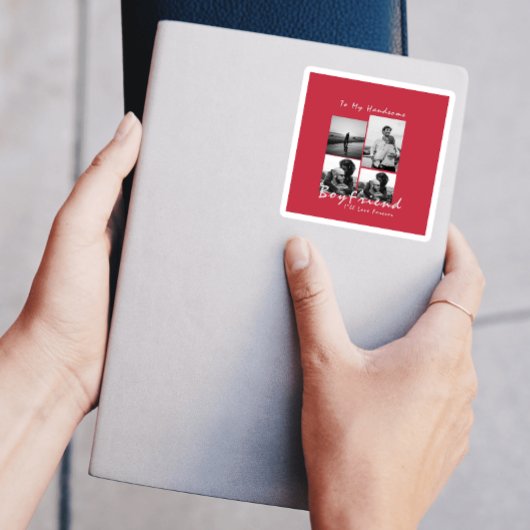 4-Foto Collage Forever Boyfriend Valentine's Day Quadratischer Aufkleber