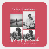 4-Foto Collage Forever Boyfriend Valentine's Day Quadratischer Aufkleber (Vorderseite)