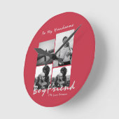 4-Foto Collage Forever Boyfriend Valentine's Day Runde Wanduhr (Winkel)