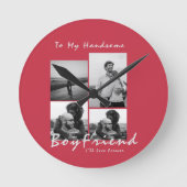 4-Foto Collage Forever Boyfriend Valentine's Day Runde Wanduhr (Vorderseite)