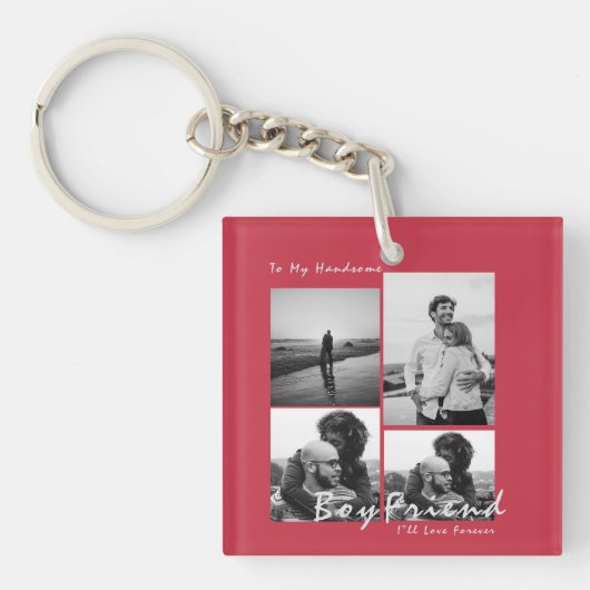 4-Foto Collage Forever Boyfriend Valentine's Day Schlüsselanhänger (Vorderseite)