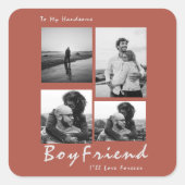 4-Foto Collage Forever Boyfriend Valentine's Quadratischer Aufkleber (Vorderseite)