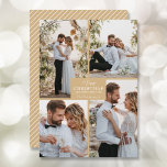 4 Foto Collage Frohe Weihnachten<br><div class="desc">Ihr Familienname und der Gruß Frohe Weihnachten und Happy New Year in schicker Schrift auf Gold mit Ihrer Lieblings-4-Foto-Collage auf der Vorderseite und Ihre Vornamen auf der Rückseite dieser Feiertagskarten Grußkarten. MEHR FARBEN in unserem Geschäft. Der Live Design Service hilft Ihnen bei der Gestaltung Ihres Designs.</div>