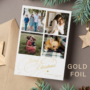 4 Foto Collage Frohe Weihnachten elegante Drehbuch Folien Feiertagskarte