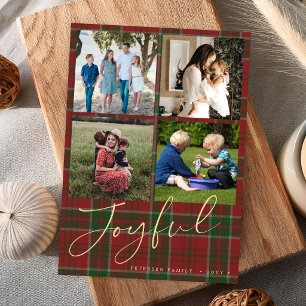 4-Foto-Collage Fröhliche Schrift Karo-Weihnachten Feiertagskarte