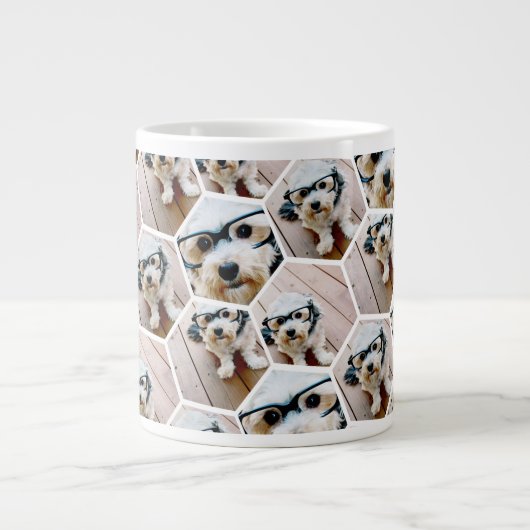 4 Foto Collage - Funkes Hexagon-Muster Jumbo-Tasse (Vorderseite)