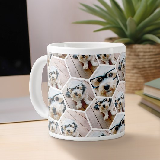 4 Foto Collage - Funkes Hexagon-Muster Jumbo-Tasse